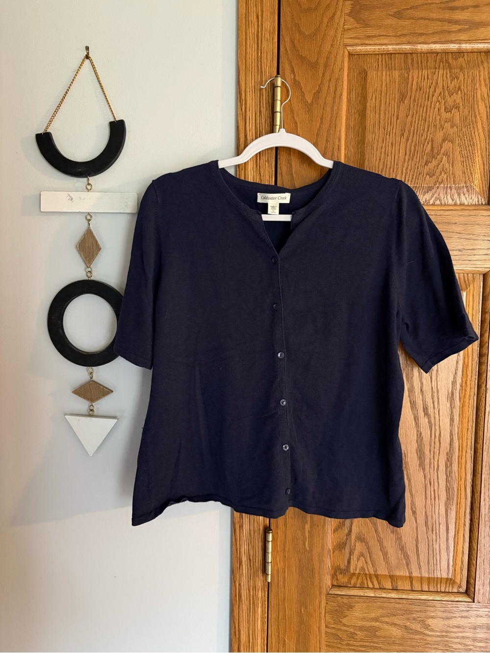 Coldwater Creek Navy Button-Front Short Sleeve Blouse